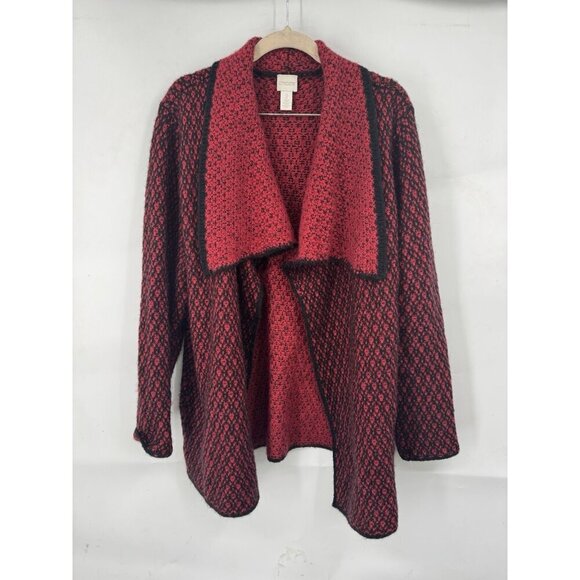Chicos Sweater Open Cardigan Women Medium Red Bohemian Elegant Feminine Romantic - Picture 1 of 9
